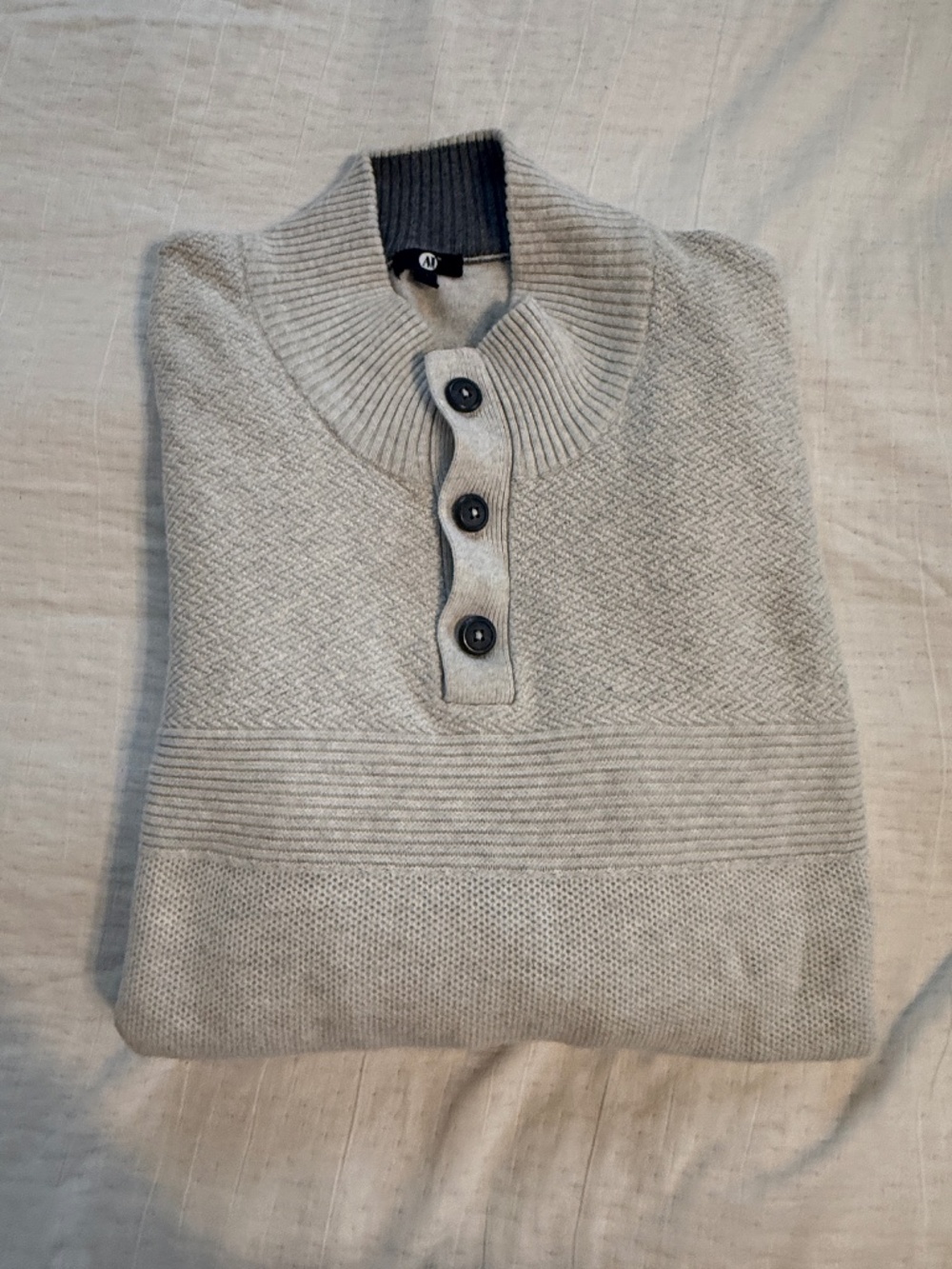 A1 Men’s XL 100% Cotton Mock Neck 4 Button Sweater Pullover Gray Casual EUC